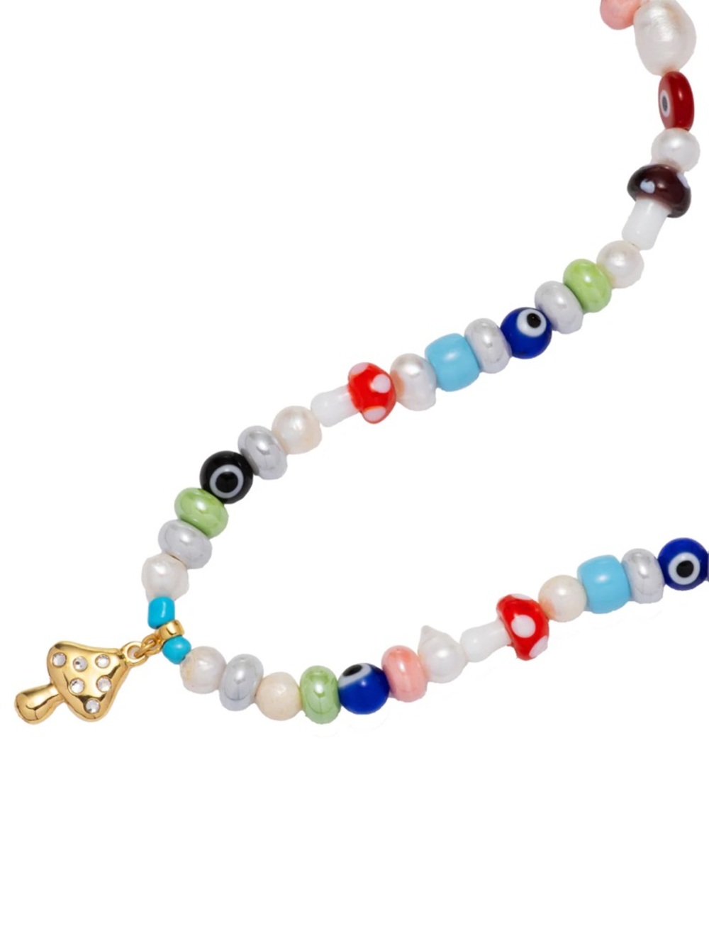 Gold Mushroom Charm Multicolor Beaded Necklace by - Picture 5 of 6